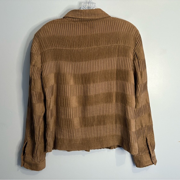 Toni Morgan Medium Chocolate Brown Jacket Button Down Pleated Collared Patterned - Picture 10 of 16
